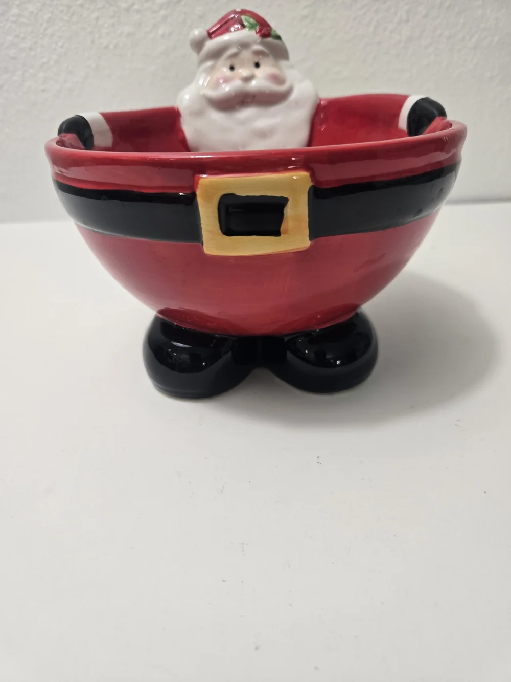 Santa Ceramic Candy Dish - Red and Black Holiday Bowl